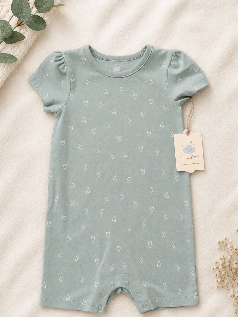 cloud island Mint Short-Sleeve Heart Print One-Piece